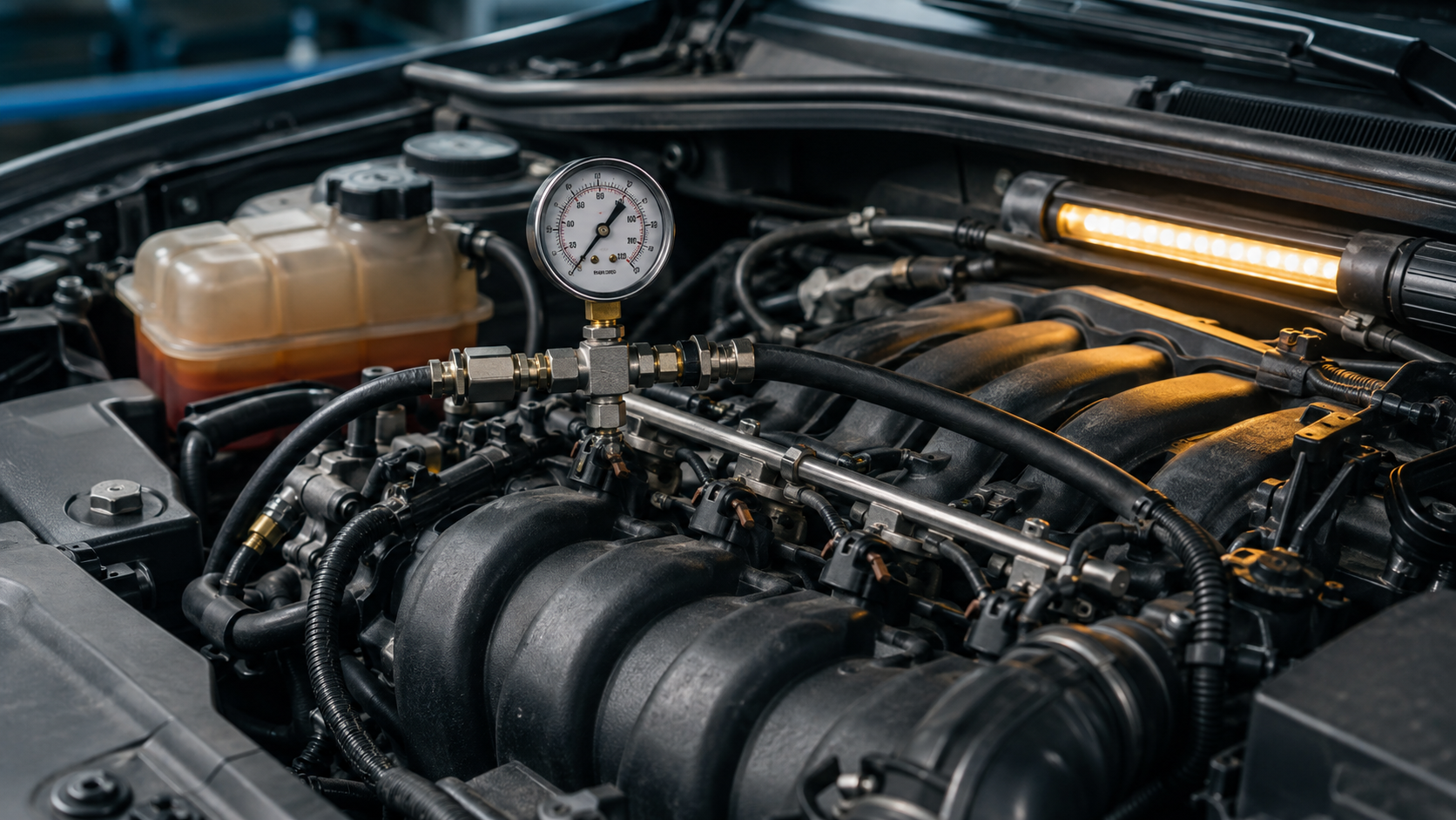 Fuel Pump Replacement equipment and components in a neutral workshop illustration