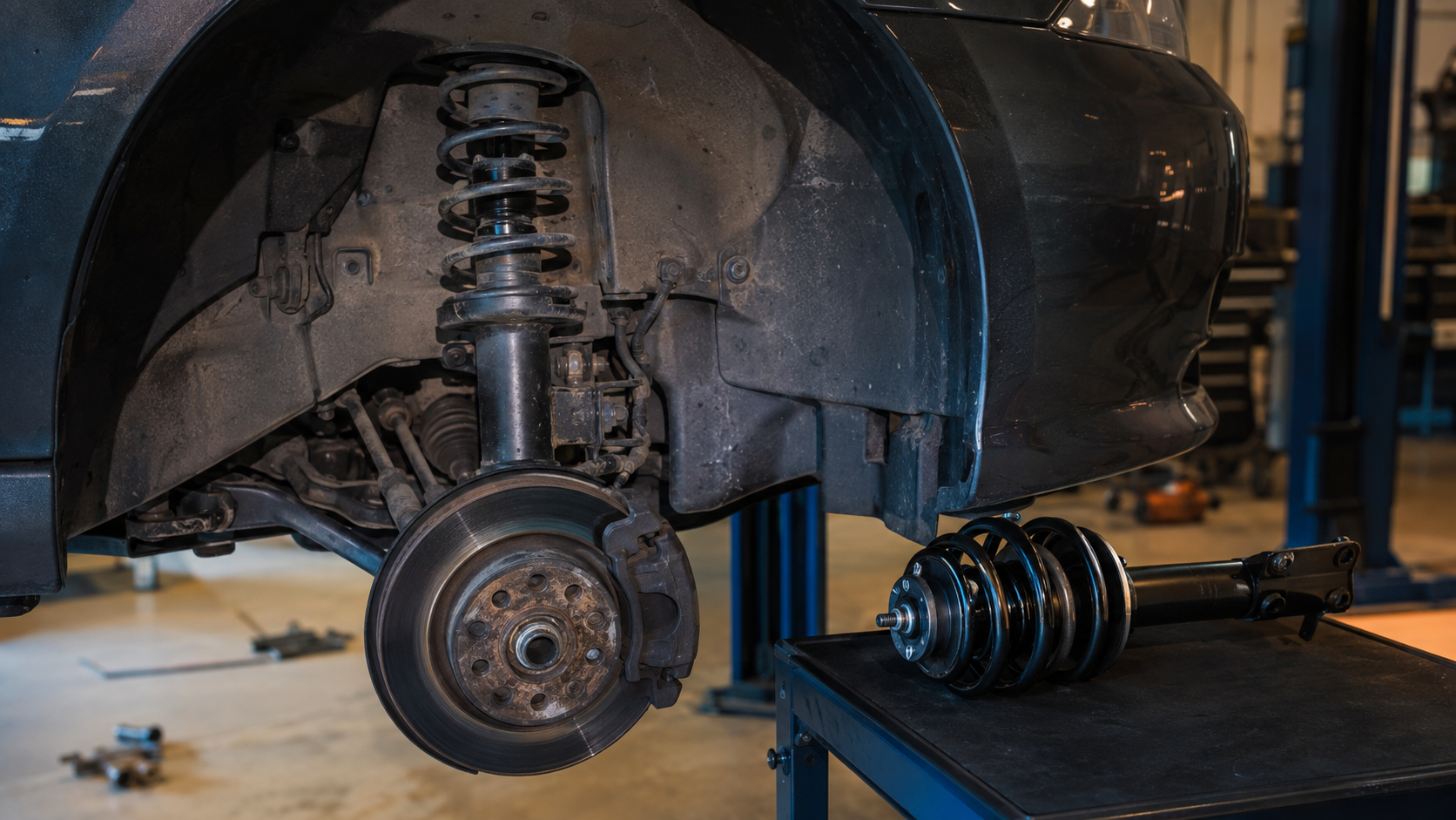 Shocks & Struts Replacement equipment and components in a neutral workshop illustration